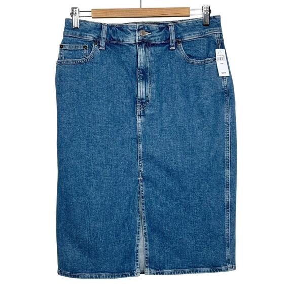 Gap Midi Jean Skirt Womens 10 Denim Medium Wash Slit Boho Festival Western - Picture 1 of 6